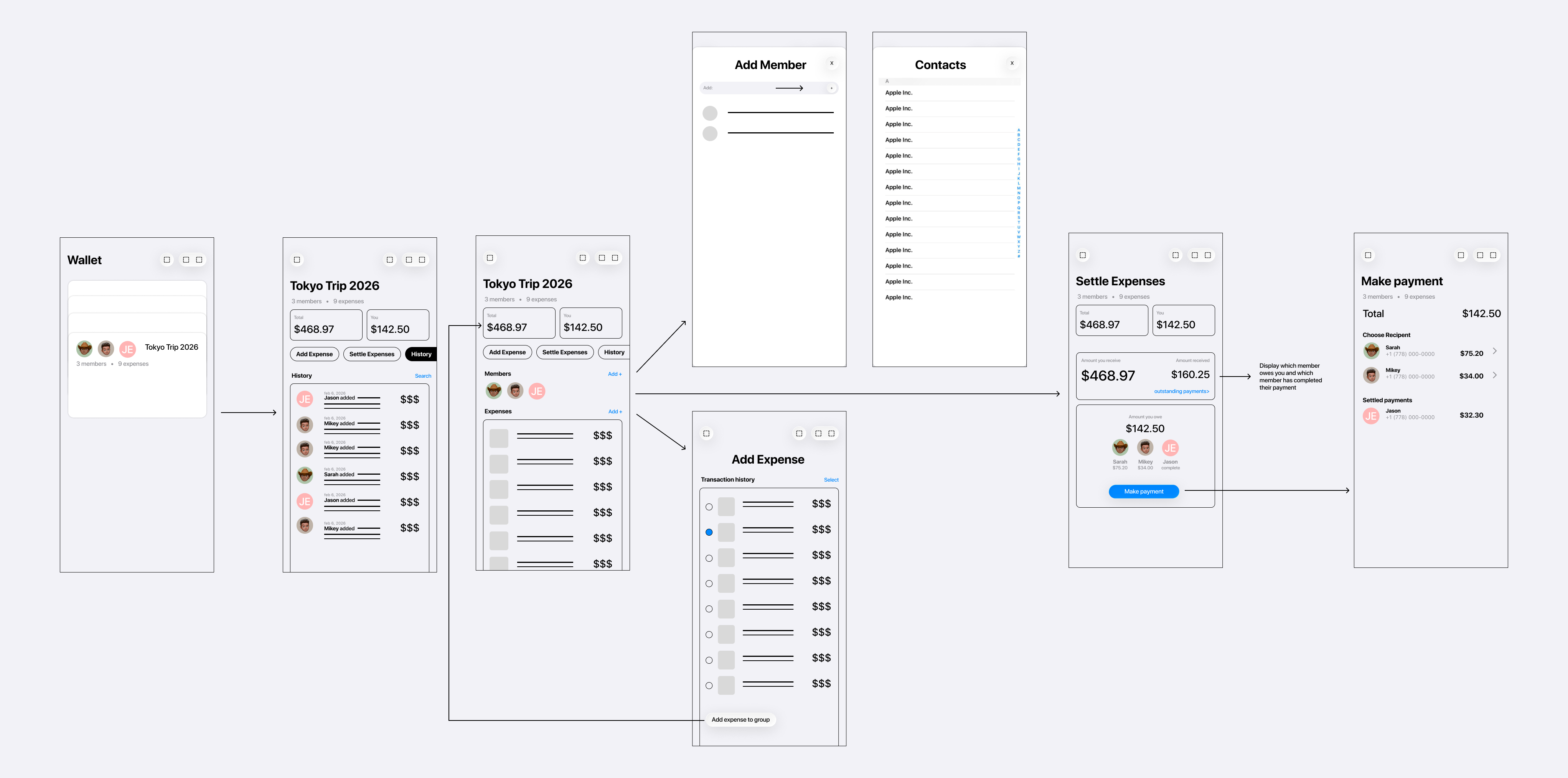 Apple Wallet Group Settlements Wireframe
