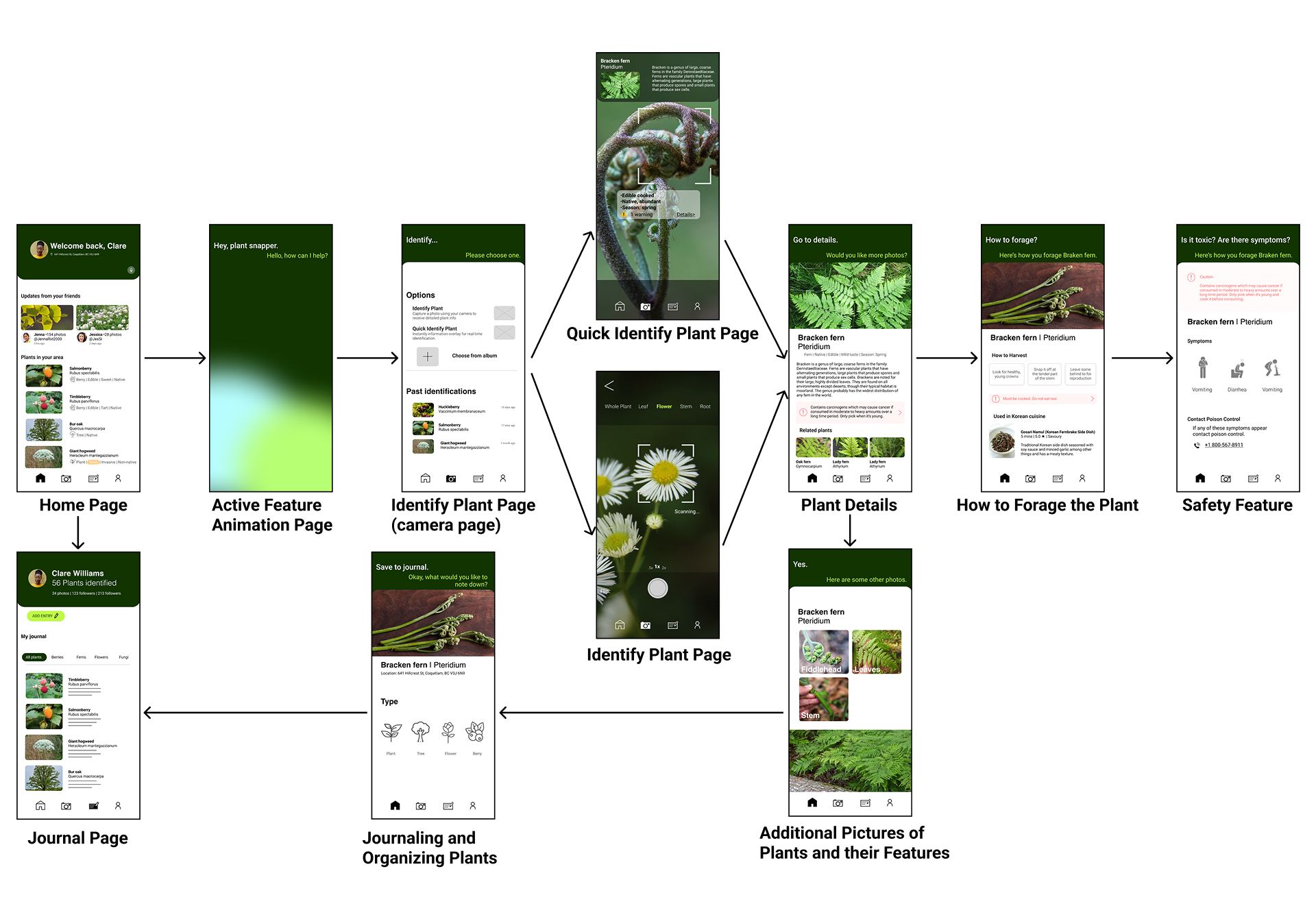 High-fidelity plantsnapper mockup showing navigation flow
